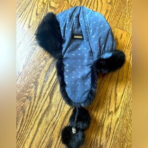 Youth Black Faux Fur Aviator Trapper Hat with Pom Poms Winter Ear Flap Cap